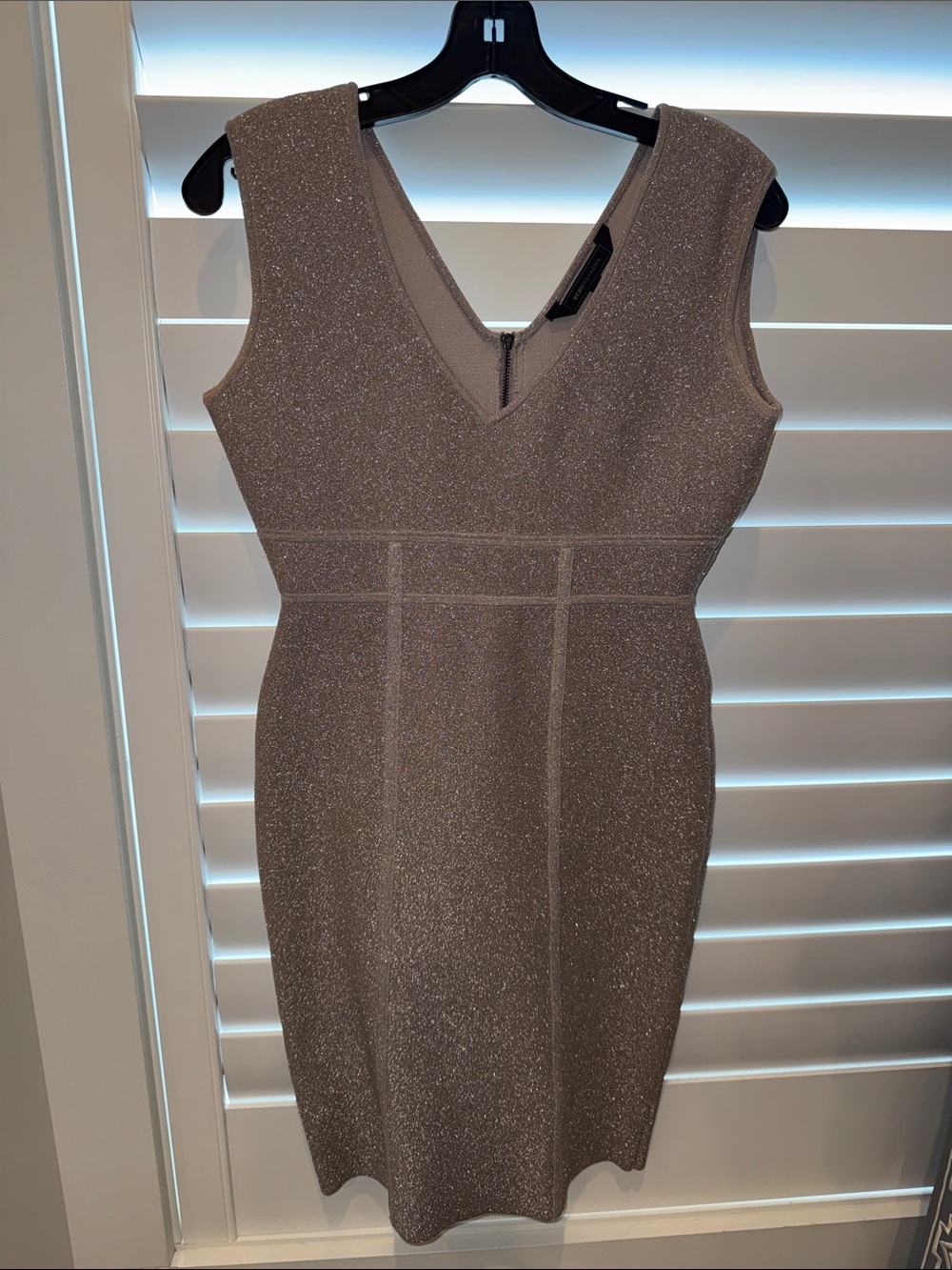 BCBGMaxAzria Shimmer Sheath Dress in Taupe Sparkle